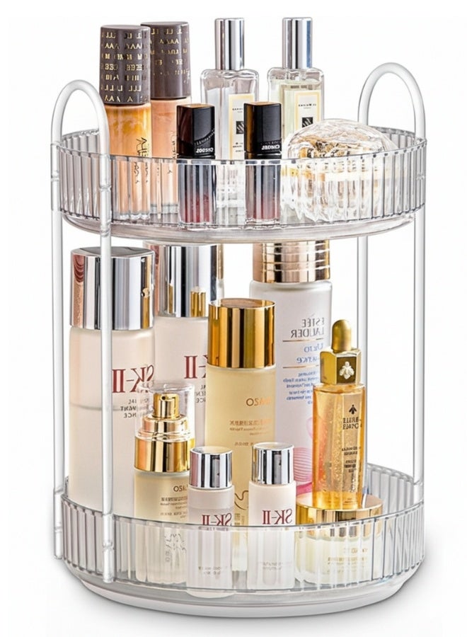 منظم مكياج دوّار 360 درجة من الأكريليك الشفاف بأعمدة متينة – منظم عناية بالبشرة بطبقتين وسعة تخزين كبيرة، منظم لتخزين المكياج والعطور والسيروم والكريمات، دوران سلس وسريع، تصميم أنيق لطاولة الزينة وطاولة الحمام وخزانة مستحضرات التجميل - Image 3